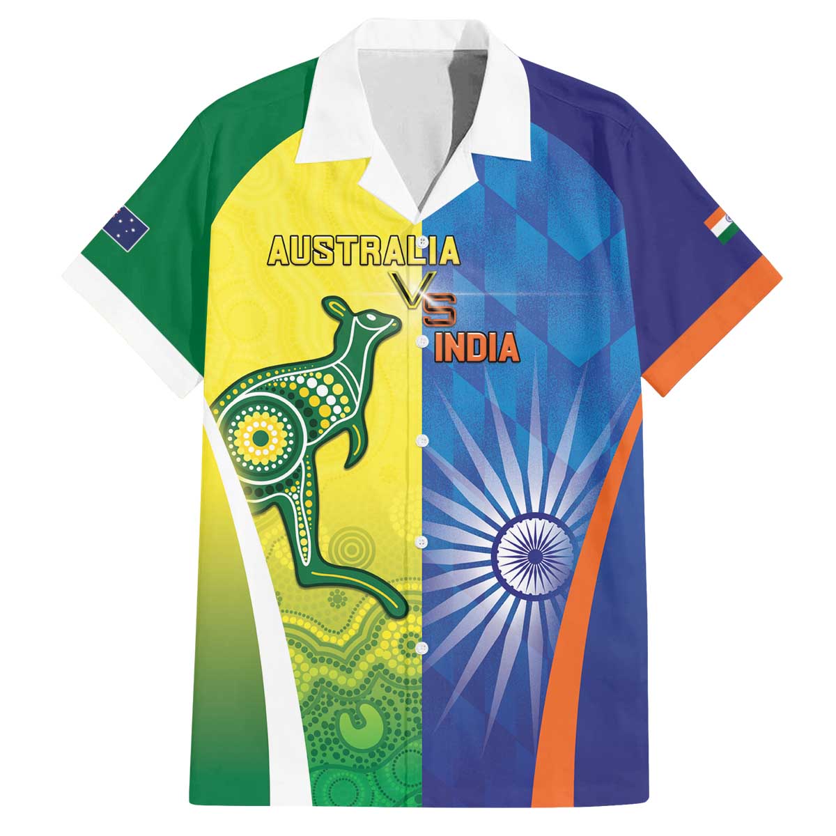 Custom Australia And India Cricket Family Matching Off The Shoulder Long Sleeve Dress and Hawaiian Shirt Ashoka Chakra With Aboriginal - Wonder Print Shop