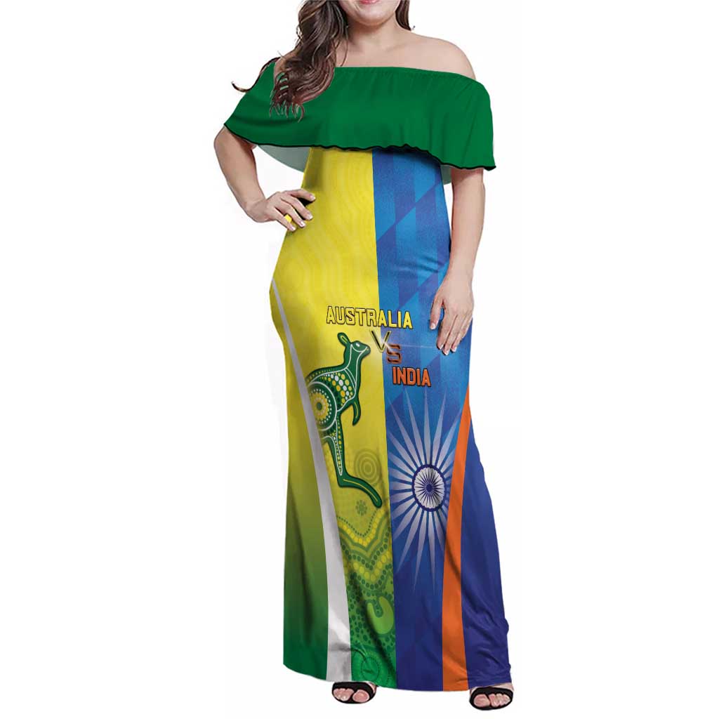 Custom Australia And India Cricket Family Matching Off Shoulder Maxi Dress and Hawaiian Shirt Ashoka Chakra With Aboriginal - Wonder Print Shop