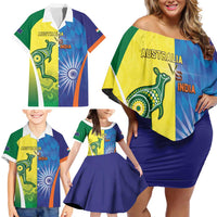 Custom Australia And India Cricket Family Matching Off Shoulder Short Dress and Hawaiian Shirt Ashoka Chakra With Aboriginal - Wonder Print Shop