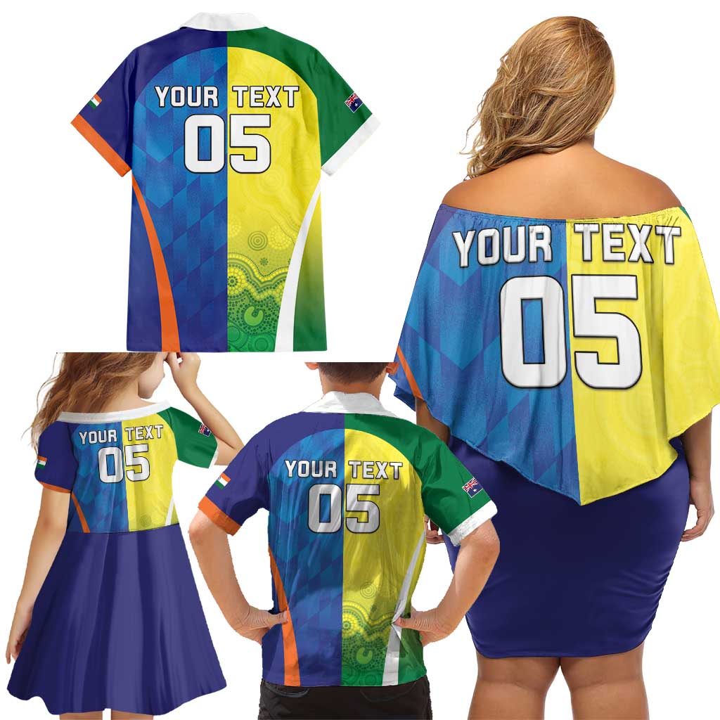 Custom Australia And India Cricket Family Matching Off Shoulder Short Dress and Hawaiian Shirt Ashoka Chakra With Aboriginal - Wonder Print Shop