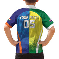 Custom Australia And India Cricket Family Matching Puletasi and Hawaiian Shirt Ashoka Chakra With Aboriginal - Wonder Print Shop