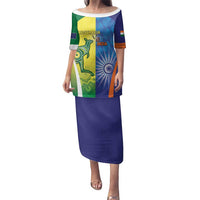 Custom Australia And India Cricket Family Matching Puletasi and Hawaiian Shirt Ashoka Chakra With Aboriginal - Wonder Print Shop