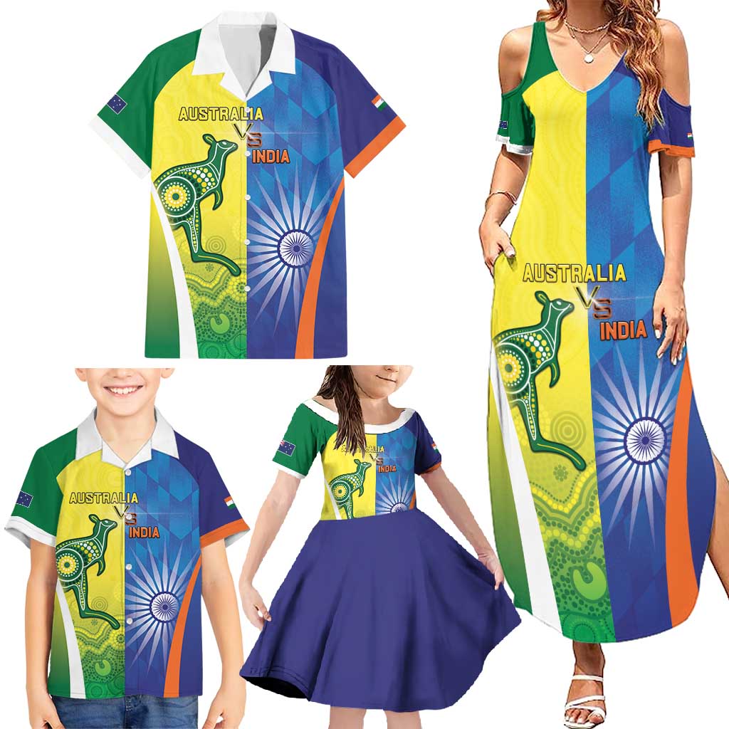 Custom Australia And India Cricket Family Matching Summer Maxi Dress and Hawaiian Shirt Ashoka Chakra With Aboriginal - Wonder Print Shop