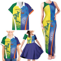 Custom Australia And India Cricket Family Matching Tank Maxi Dress and Hawaiian Shirt Ashoka Chakra With Aboriginal - Wonder Print Shop