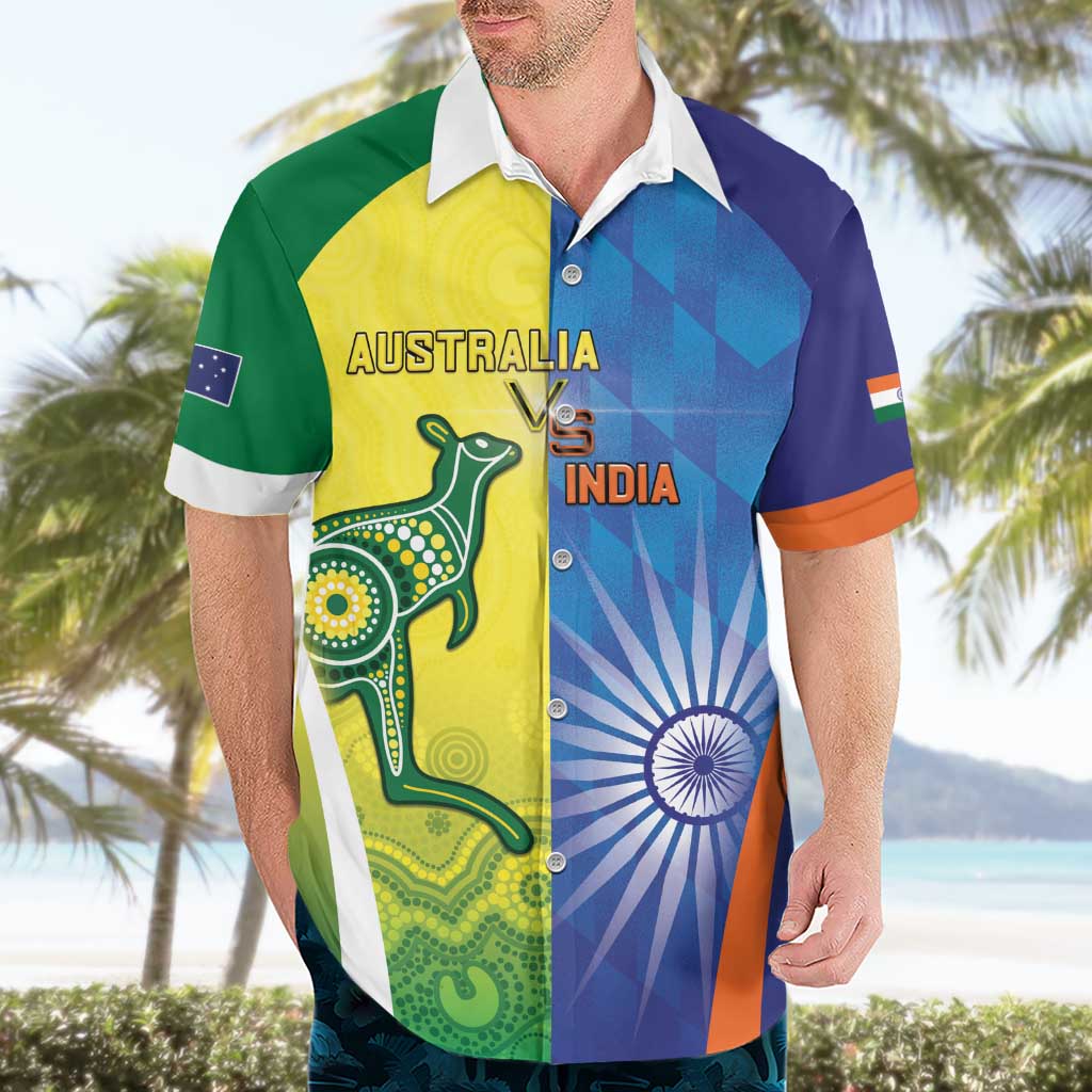 Custom Australia And India Cricket Hawaiian Shirt Ashoka Chakra With Aboriginal - Wonder Print Shop