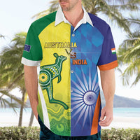Custom Australia And India Cricket Hawaiian Shirt Ashoka Chakra With Aboriginal - Wonder Print Shop
