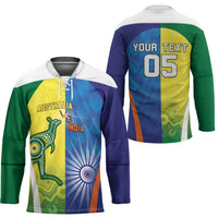 Custom Australia And India Cricket Hockey Jersey Ashoka Chakra With Aboriginal - Wonder Print Shop