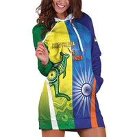 Custom Australia And India Cricket Hoodie Dress Ashoka Chakra With Aboriginal - Wonder Print Shop