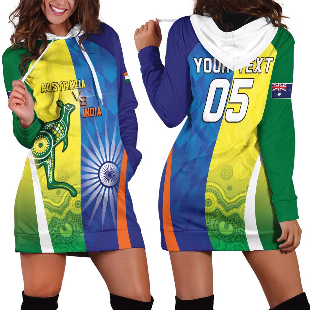 Custom Australia And India Cricket Hoodie Dress Ashoka Chakra With Aboriginal - Wonder Print Shop