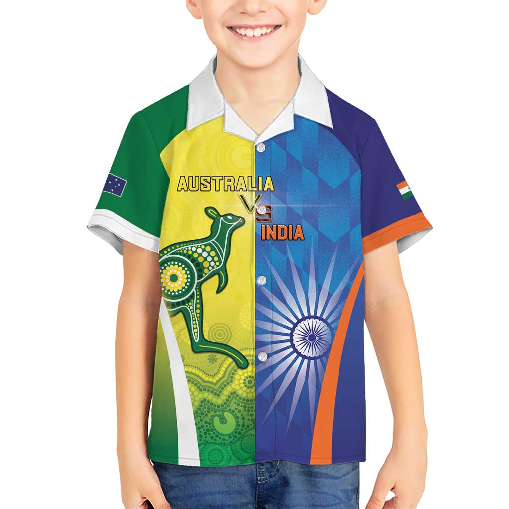 Custom Australia And India Cricket Kid Hawaiian Shirt Ashoka Chakra With Aboriginal - Wonder Print Shop