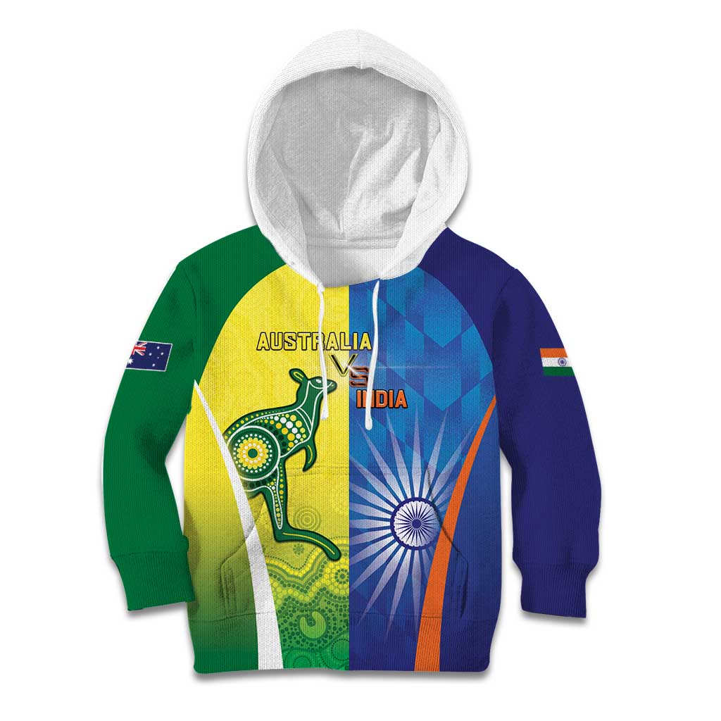 Custom Australia And India Cricket Kid Hoodie Ashoka Chakra With Aboriginal - Wonder Print Shop