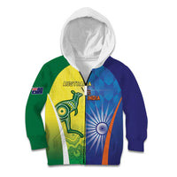 Custom Australia And India Cricket Kid Hoodie Ashoka Chakra With Aboriginal - Wonder Print Shop