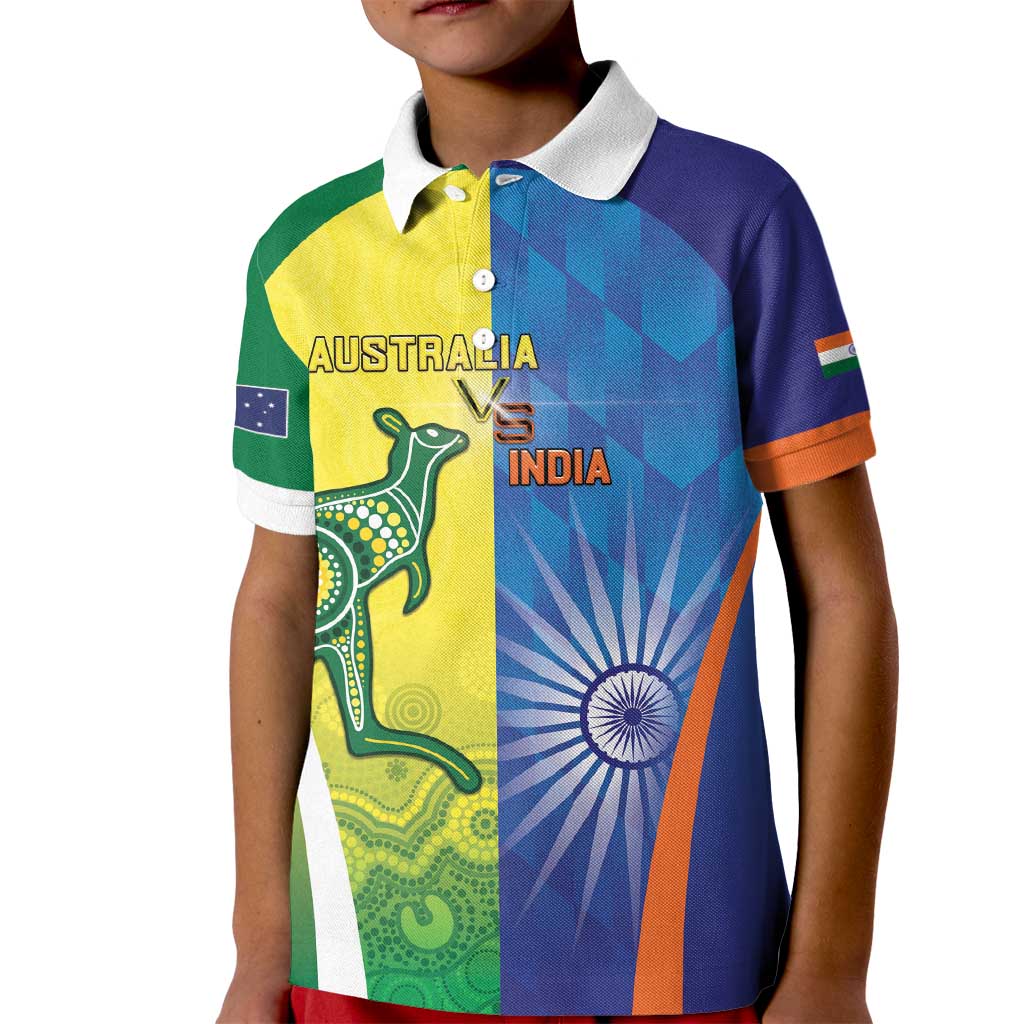 Custom Australia And India Cricket Kid Polo Shirt Ashoka Chakra With Aboriginal - Wonder Print Shop