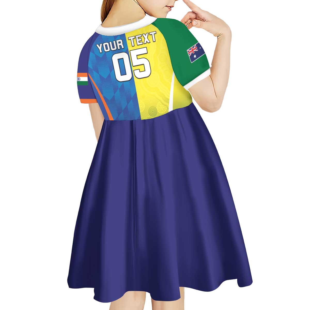 Custom Australia And India Cricket Kid Short Sleeve Dress Ashoka Chakra With Aboriginal - Wonder Print Shop