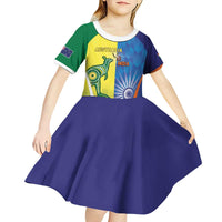 Custom Australia And India Cricket Kid Short Sleeve Dress Ashoka Chakra With Aboriginal - Wonder Print Shop