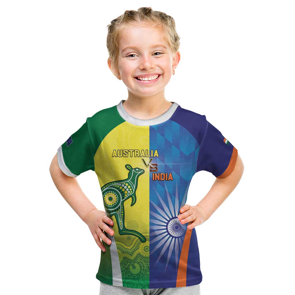 Custom Australia And India Cricket Kid T Shirt Ashoka Chakra With Aboriginal - Wonder Print Shop