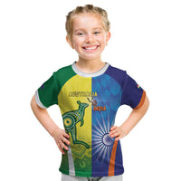 Custom Australia And India Cricket Kid T Shirt Ashoka Chakra With Aboriginal - Wonder Print Shop