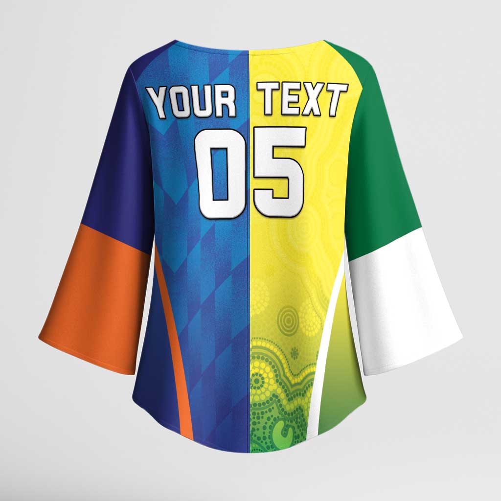 Custom Australia And India Cricket Kimono Sleeve Blouse Ashoka Chakra With Aboriginal - Wonder Print Shop