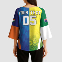 Custom Australia And India Cricket Kimono Sleeve Blouse Ashoka Chakra With Aboriginal - Wonder Print Shop