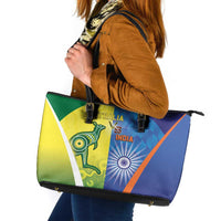 Australia And India Cricket Leather Tote Bag Ashoka Chakra With Aboriginal - Wonder Print Shop