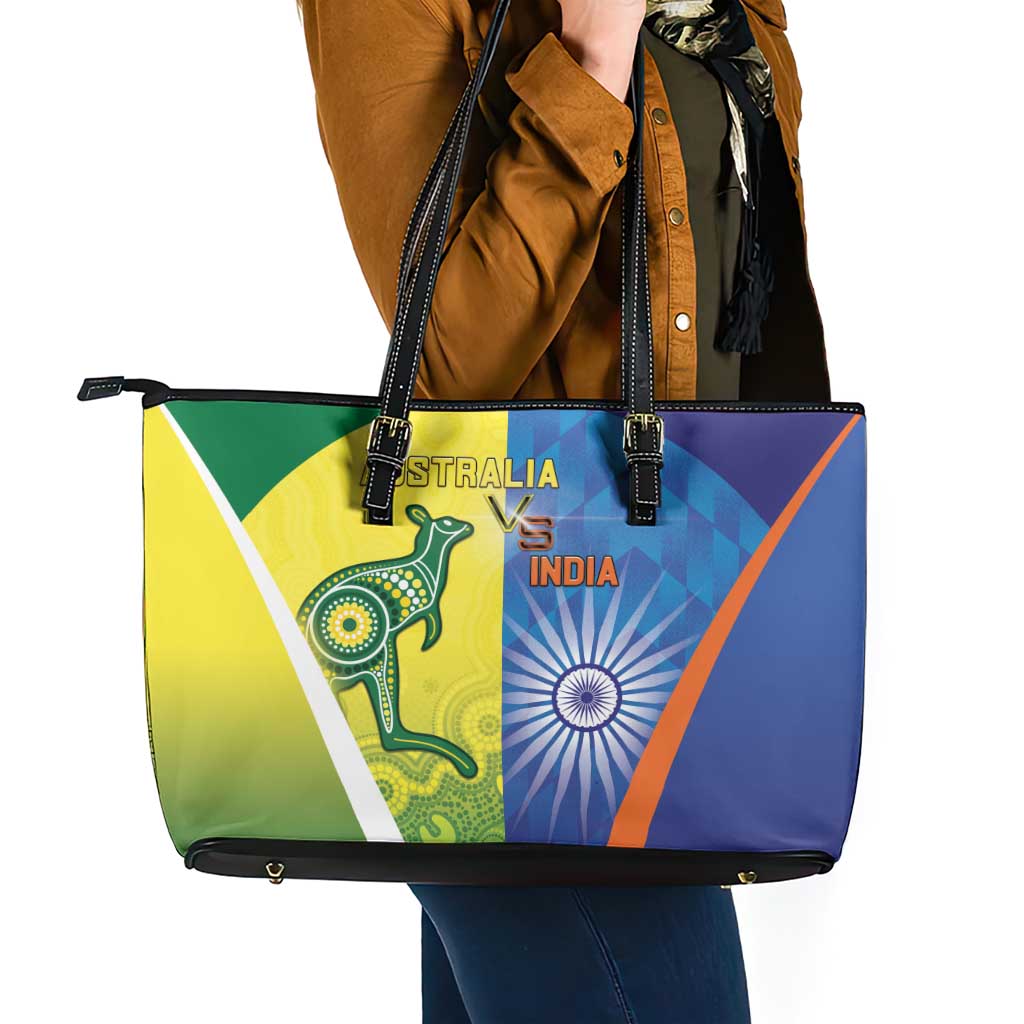 Australia And India Cricket Leather Tote Bag Ashoka Chakra With Aboriginal - Wonder Print Shop