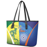 Australia And India Cricket Leather Tote Bag Ashoka Chakra With Aboriginal - Wonder Print Shop
