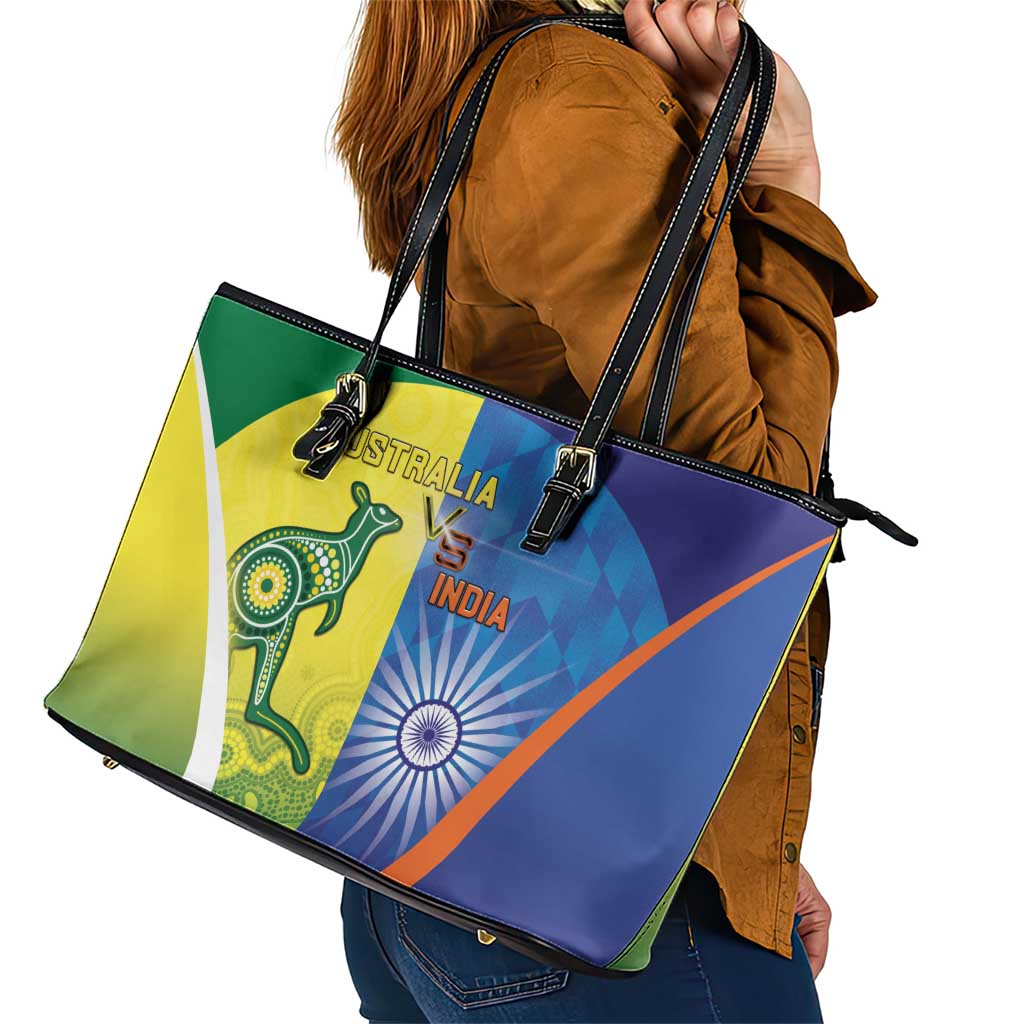 Australia And India Cricket Leather Tote Bag Ashoka Chakra With Aboriginal - Wonder Print Shop