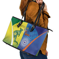 Australia And India Cricket Leather Tote Bag Ashoka Chakra With Aboriginal - Wonder Print Shop