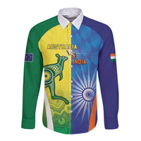 Custom Australia And India Cricket Long Sleeve Button Shirt Ashoka Chakra With Aboriginal - Wonder Print Shop