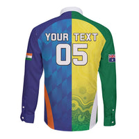 Custom Australia And India Cricket Long Sleeve Button Shirt Ashoka Chakra With Aboriginal - Wonder Print Shop