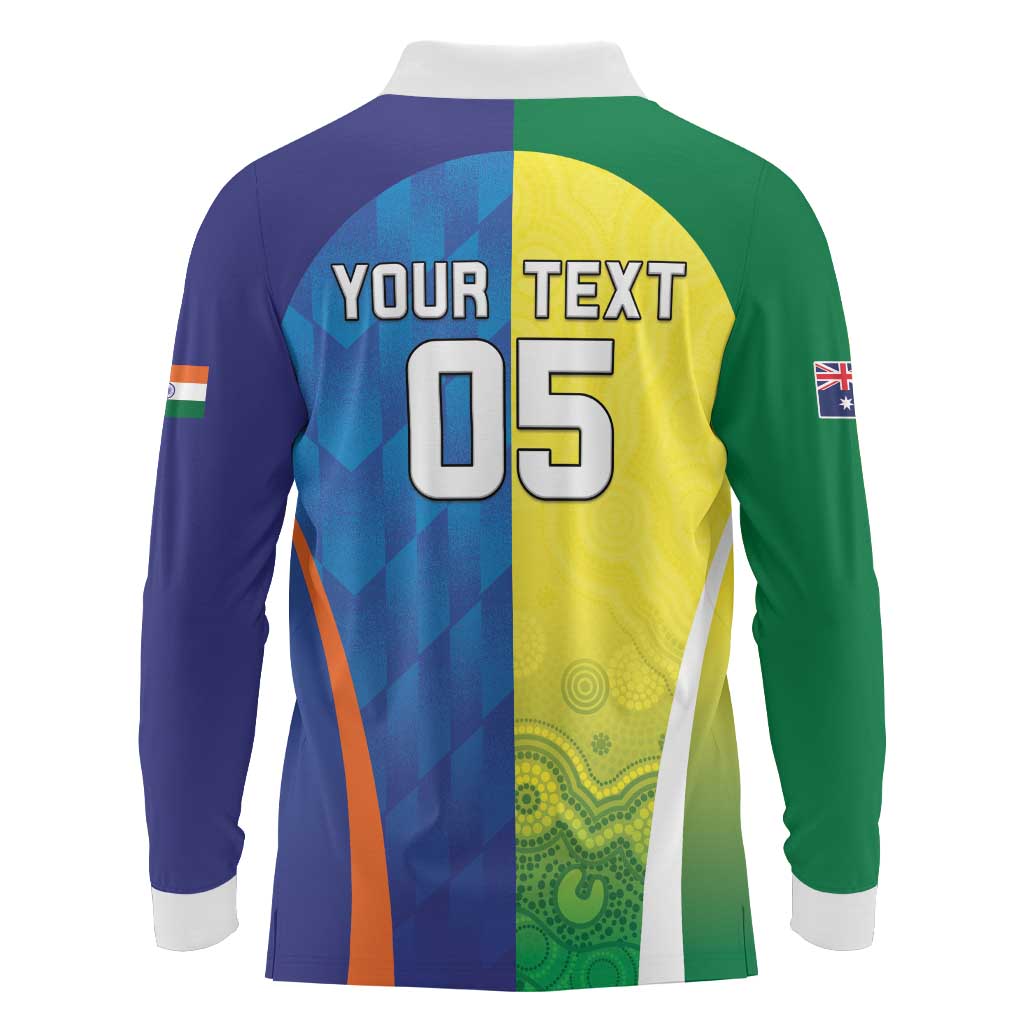 Custom Australia And India Cricket Long Sleeve Polo Shirt Ashoka Chakra With Aboriginal - Wonder Print Shop