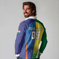 Custom Australia And India Cricket Long Sleeve Polo Shirt Ashoka Chakra With Aboriginal - Wonder Print Shop