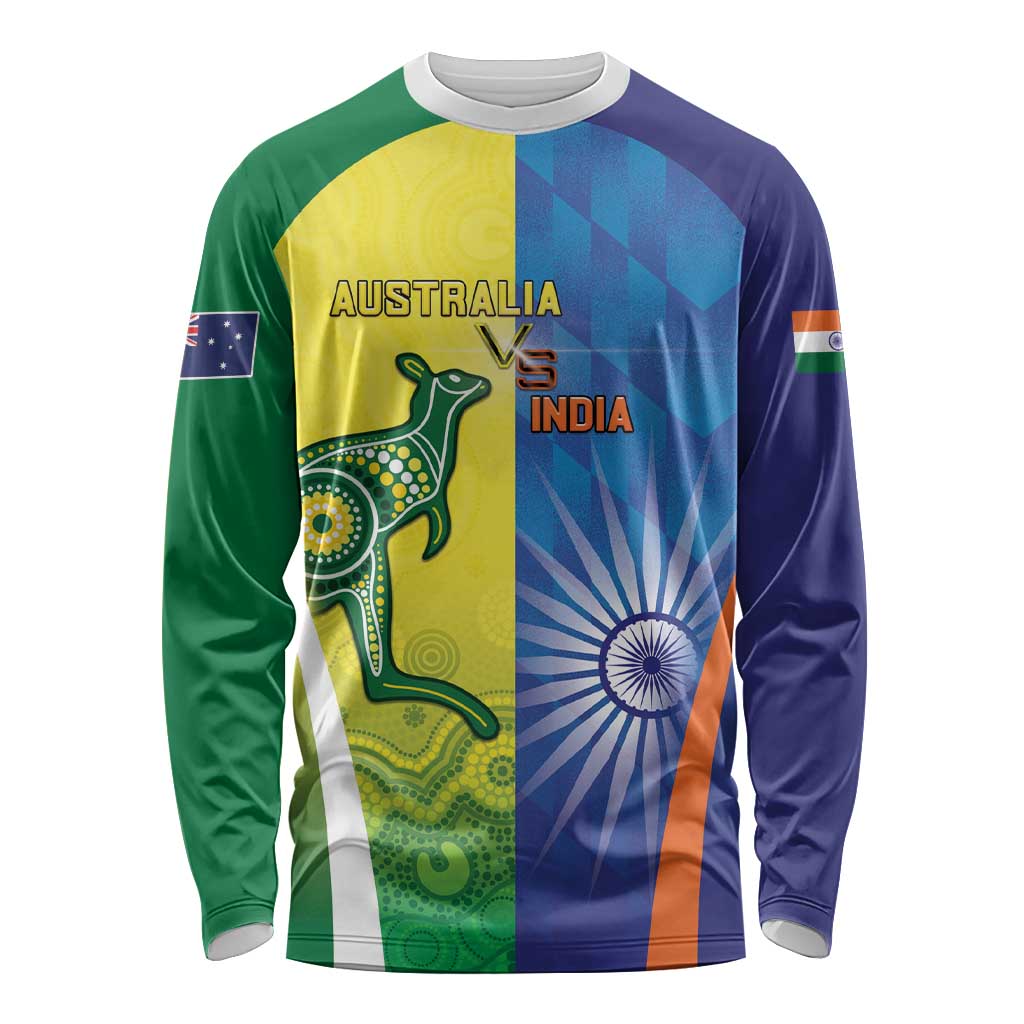 Custom Australia And India Cricket Long Sleeve Shirt Ashoka Chakra With Aboriginal - Wonder Print Shop