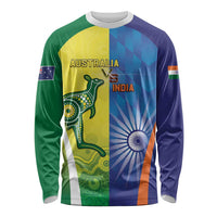 Custom Australia And India Cricket Long Sleeve Shirt Ashoka Chakra With Aboriginal - Wonder Print Shop
