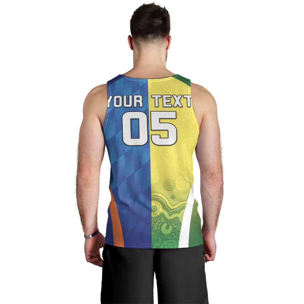 Custom Australia And India Cricket Men Tank Top Ashoka Chakra With Aboriginal - Wonder Print Shop