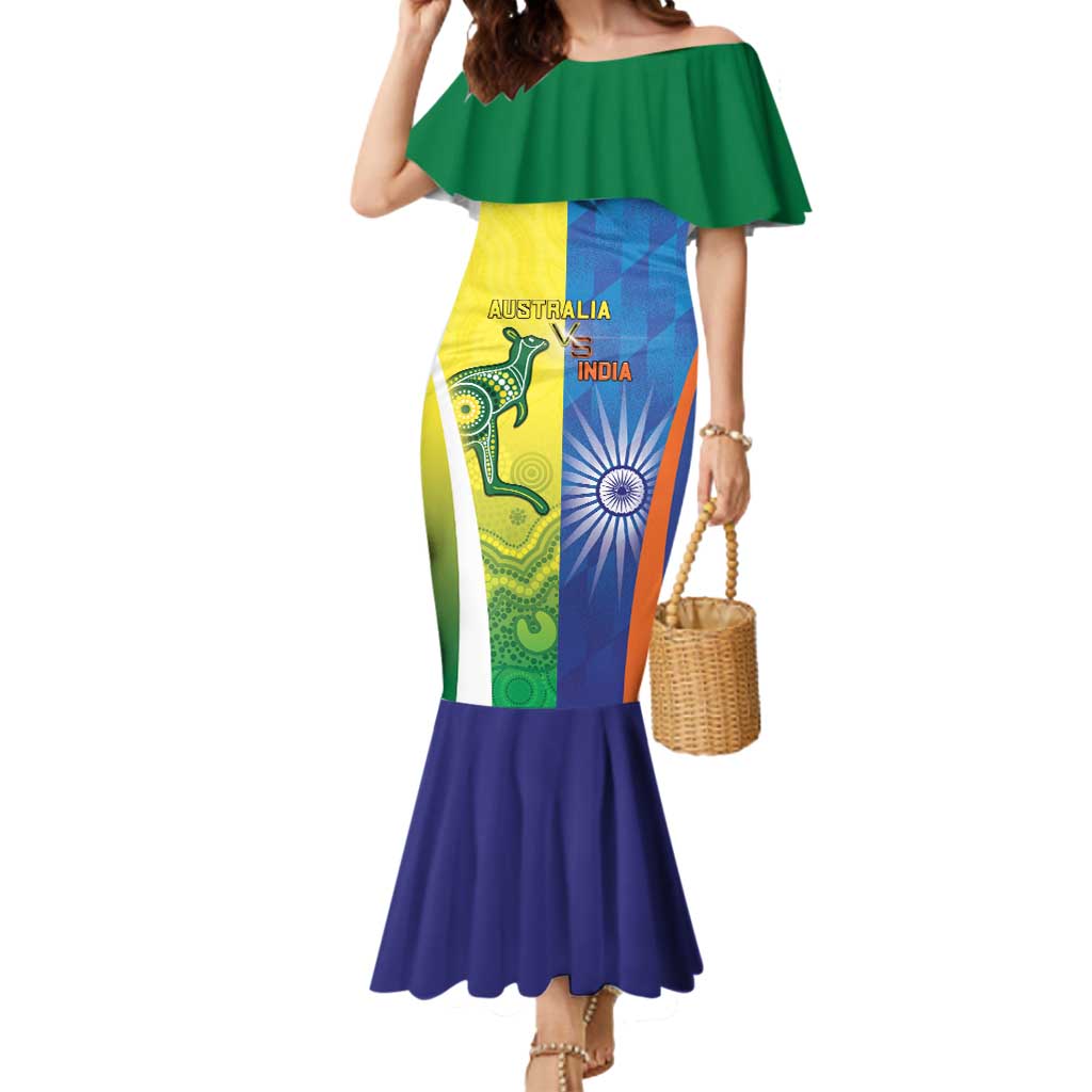 Custom Australia And India Cricket Mermaid Dress Ashoka Chakra With Aboriginal - Wonder Print Shop