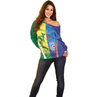 Custom Australia And India Cricket Off Shoulder Sweater Ashoka Chakra With Aboriginal - Wonder Print Shop