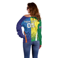 Custom Australia And India Cricket Off Shoulder Sweater Ashoka Chakra With Aboriginal - Wonder Print Shop