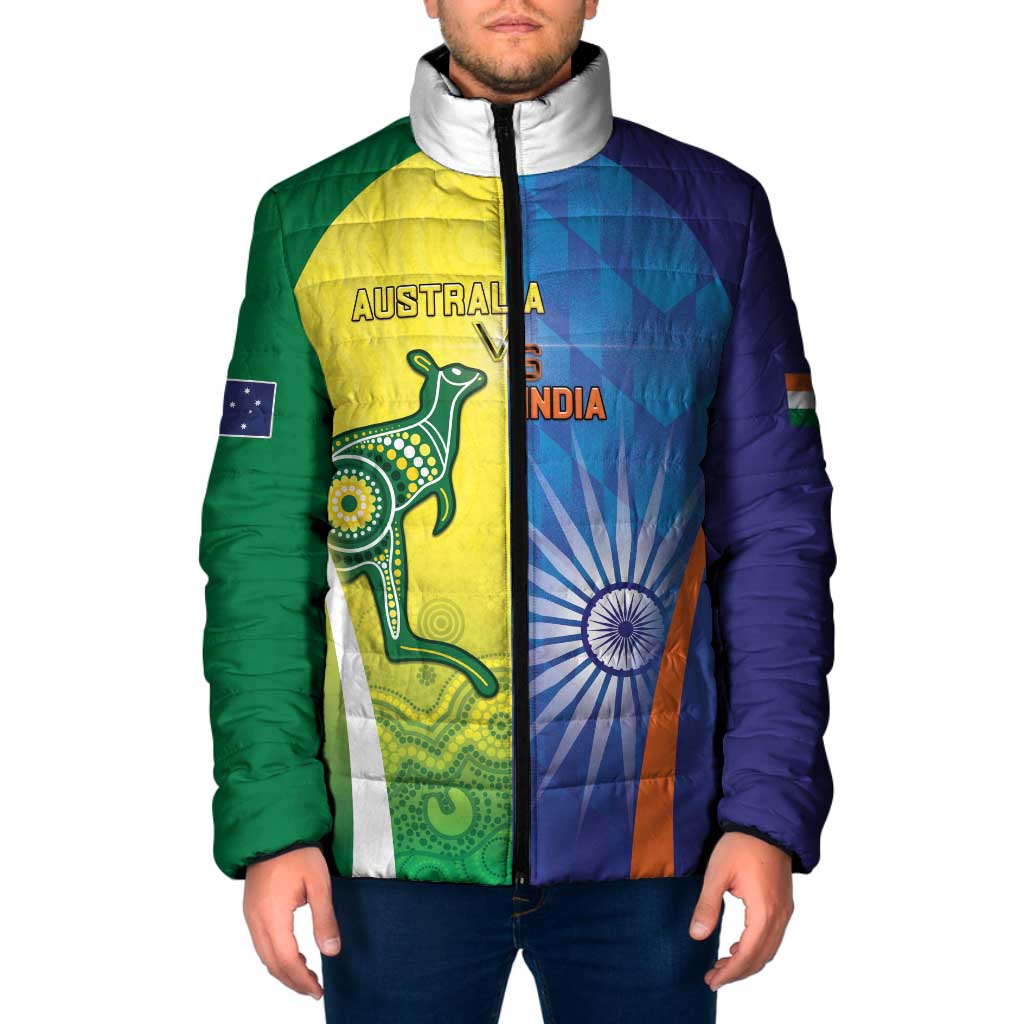 Custom Australia And India Cricket Padded Jacket Ashoka Chakra With Aboriginal - Wonder Print Shop