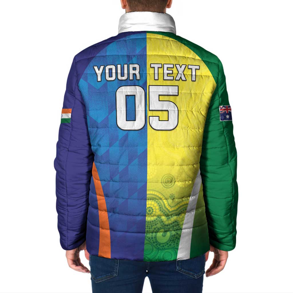 Custom Australia And India Cricket Padded Jacket Ashoka Chakra With Aboriginal - Wonder Print Shop