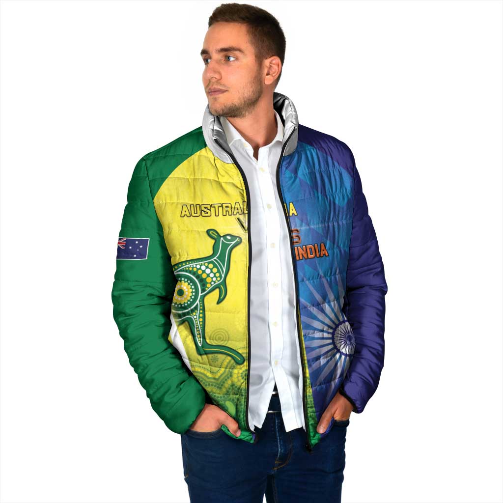 Custom Australia And India Cricket Padded Jacket Ashoka Chakra With Aboriginal - Wonder Print Shop