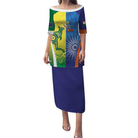 Custom Australia And India Cricket Puletasi Ashoka Chakra With Aboriginal - Wonder Print Shop