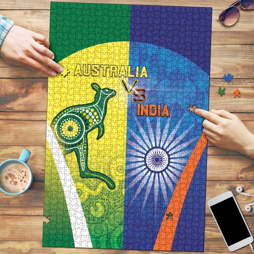 Australia And India Cricket Puzzle Ashoka Chakra With Aboriginal - Wonder Print Shop