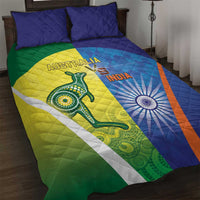 Australia And India Cricket Quilt Bed Set Ashoka Chakra With Aboriginal - Wonder Print Shop