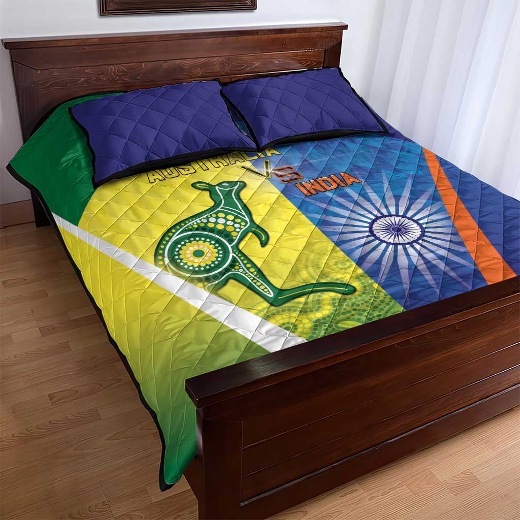 Australia And India Cricket Quilt Bed Set Ashoka Chakra With Aboriginal - Wonder Print Shop