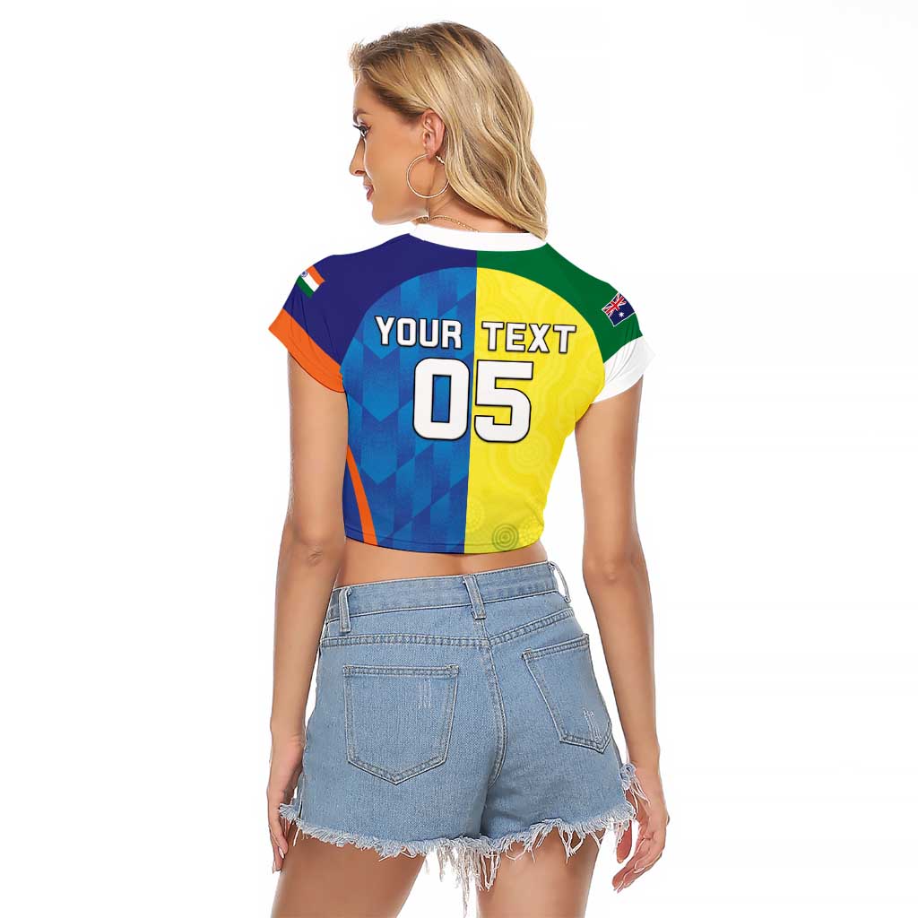 Custom Australia And India Cricket Raglan Cropped T Shirt Ashoka Chakra With Aboriginal - Wonder Print Shop