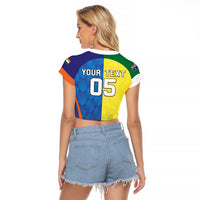 Custom Australia And India Cricket Raglan Cropped T Shirt Ashoka Chakra With Aboriginal - Wonder Print Shop