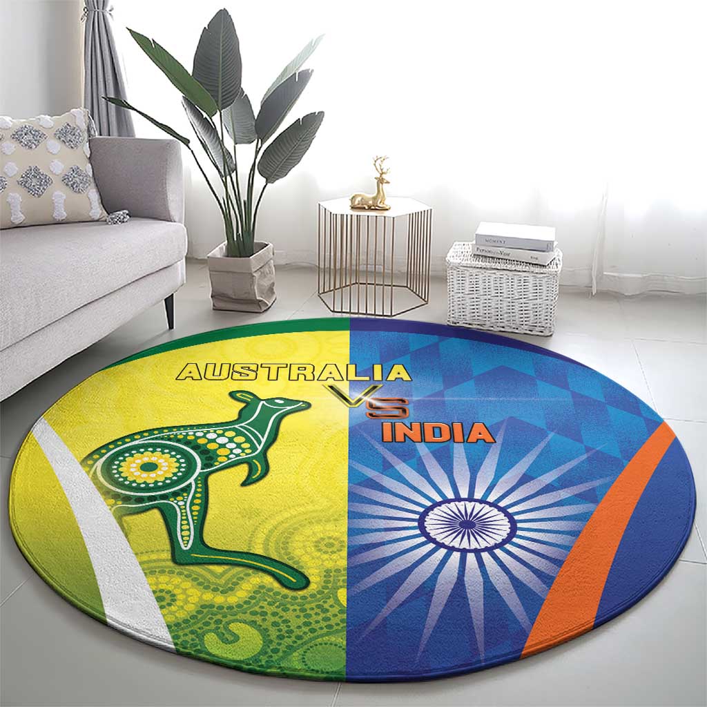 Australia And India Cricket Round Carpet Ashoka Chakra With Aboriginal - Wonder Print Shop