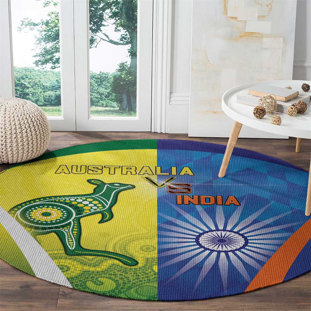 Australia And India Cricket Round Carpet Ashoka Chakra With Aboriginal - Wonder Print Shop