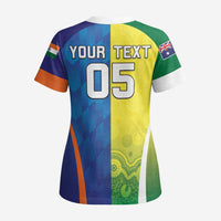 Custom Australia And India Cricket Scrub Top Ashoka Chakra With Aboriginal - Wonder Print Shop